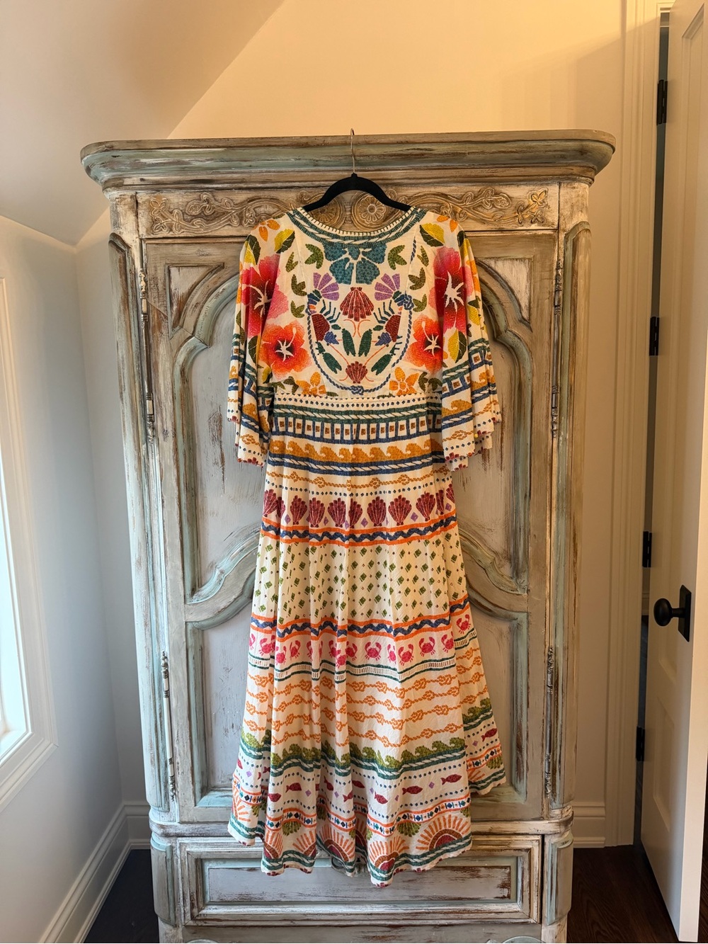 FARM Rio Cream Midi Dress with Multicolor Floral Embroidery - Picture 2 of 4